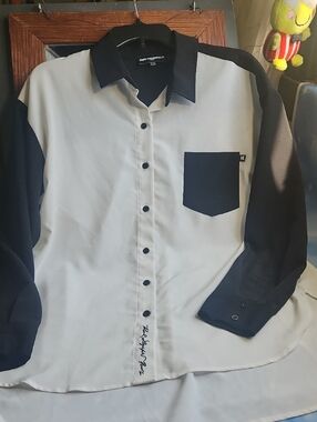 Karl Lagerfeld Black and White Two-Tone Button-Down Shirt